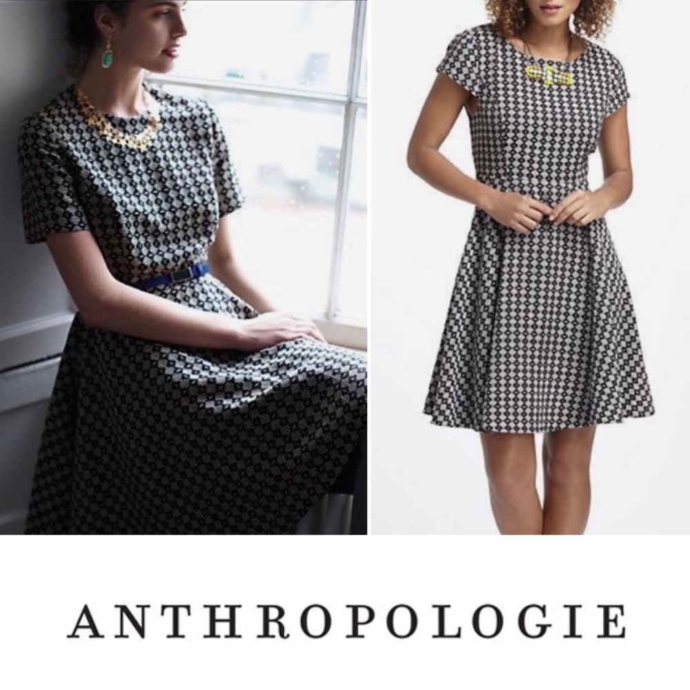Anthro (Maeve) black jacquard circle skirt dress